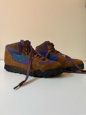 Vintage Hi-Tec Lady Lite II Leather Hiking Shoe Teal and Purple 80s 90s